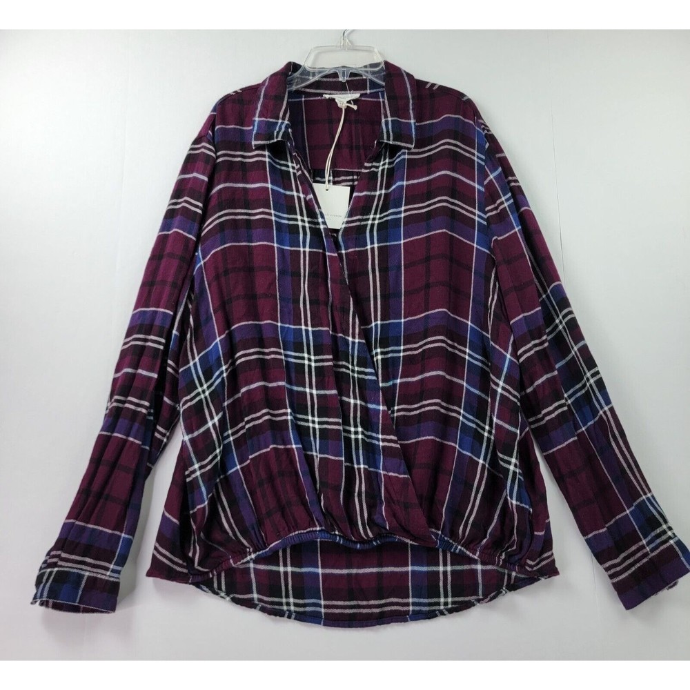 Beachlunchlounge Collection Blouse Womens L Plaid Soft Rayon Harper Tunic top